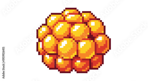 Pixel Art Golden Spheres Cluster Abstract Design.