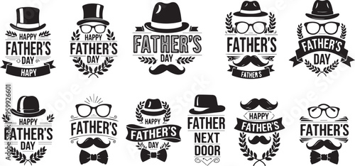 Black silhouettes of fathers and fatherhood symbols