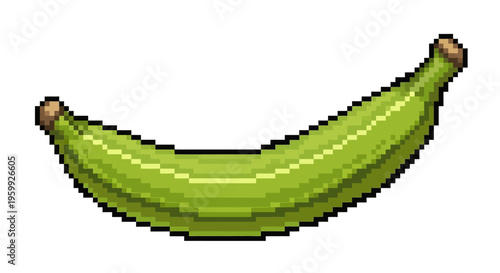 Pixel Art Green Banana Fruit Illustration.