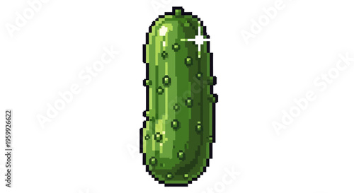Pixel Art Green Gherkin Pickle with Sparkle.
