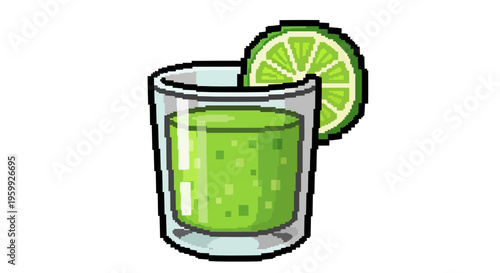 Pixel Art Green Juice with Lime Slice.