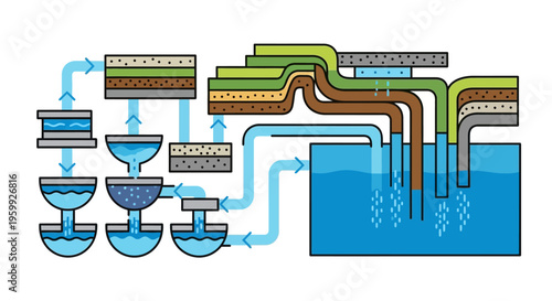 Water Purification System Diagram Flowchart Illustration.