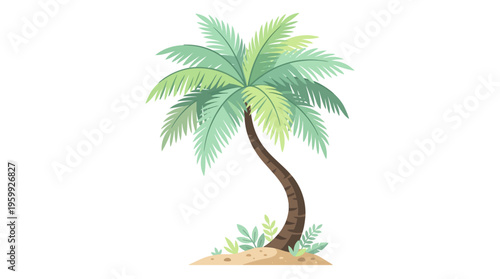 Watercolor Palm Tree Illustration on Sandy Ground.