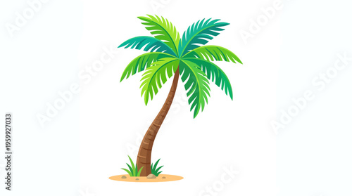 Vibrant Green Palm Tree Illustration on White Background.