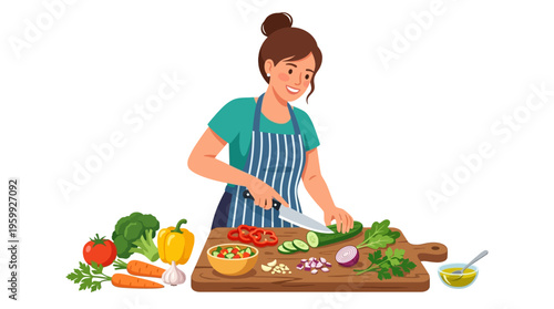 Woman preparing fresh vegetables for healthy meal.