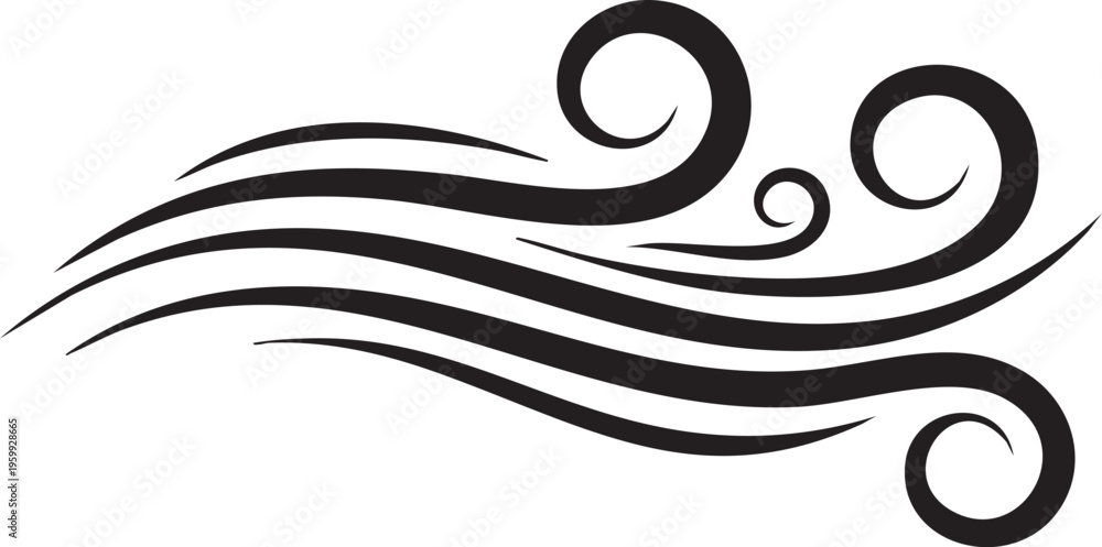 Fototapeta premium Decorative black swirling lines create a dynamic pattern on white