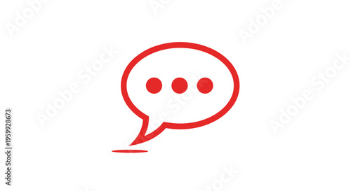 Red speech bubble icon with ellipsis represents communication, chat, or typing in progress for web and mobile interfaces.