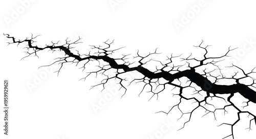 Dramatic illustration of a deep jagged crack or fissure opening up in the ground representing earthquake or disaster.