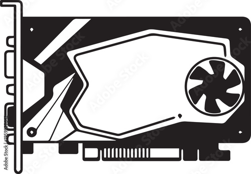 2D black and white GPU graphics card icon isolated on white background