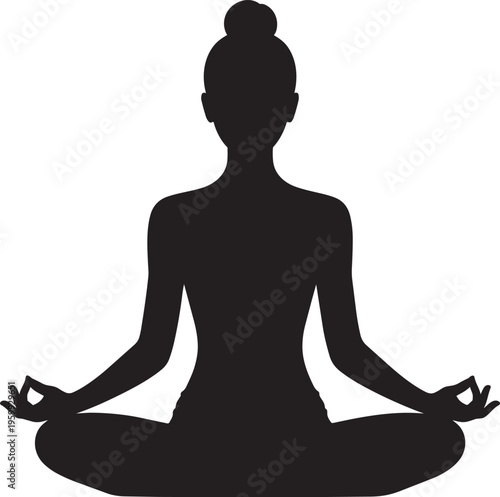 Dark Minimalist Vector Illustration of a Woman in Meditative Lotus Position with Gyan Mudra Hand Gesture