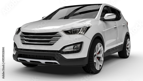 White premium city crossover on a white background. 3d rendering.