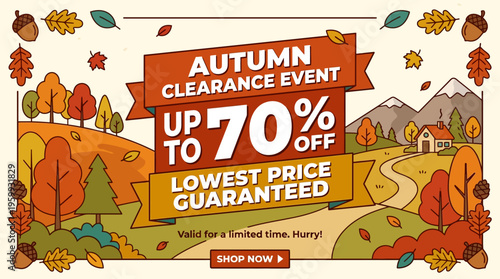 Autumn Clearance Event Banner With Up To 70% Off