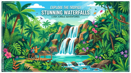 Stunning Waterfall Scene in Lush Tropical Jungle