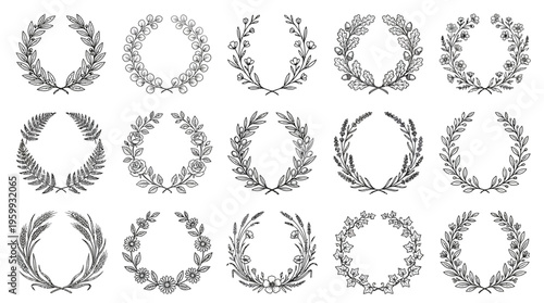 Collection of various floral wreath designs.