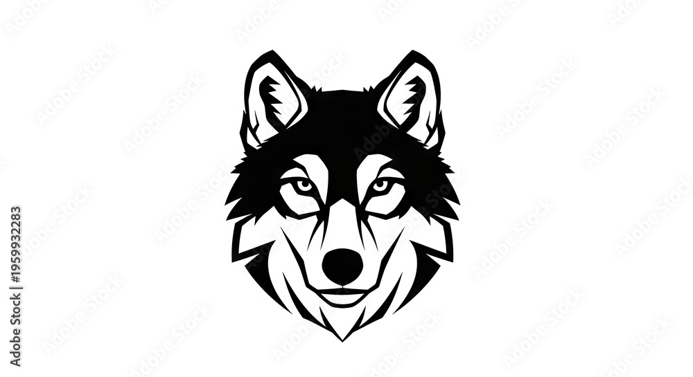 Fototapeta premium Stylized black and white wolf head logo vector illustration on white