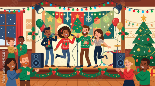 Joyful Christmas Karaoke Night at a Festive Venue