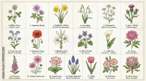 A collection of various colorful flowers.