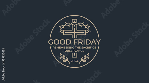 Good Friday Emblem Design with Cross and Crown of Thorns