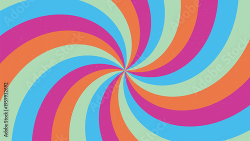 Vibrant colorful spiral pattern with pink, Orange, Blue and green stripes