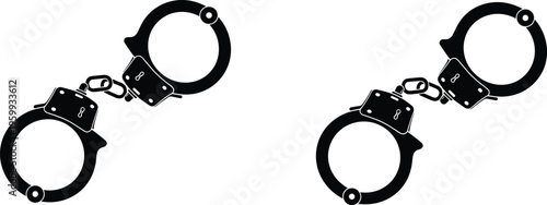 Set of Handcuffs Silhouette Illustrations Metal Restraint Equipment for Law Enforcement Arrest Security Concept Isolated on White Background Vector Design