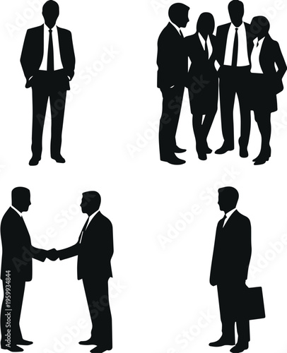Business networking silhouettes showing group conversation and exchange