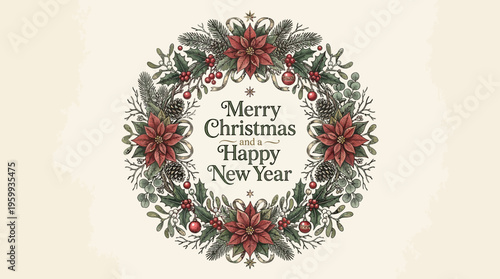 Merry Christmas and Happy New Year Wreath.