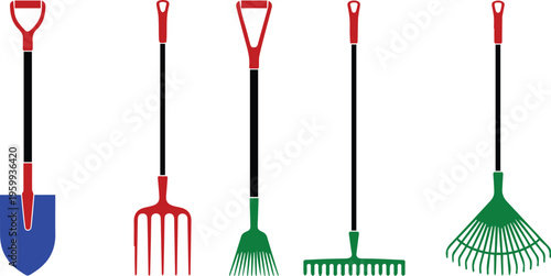 Garden rake leaf rake silhouettes for yard maintenance