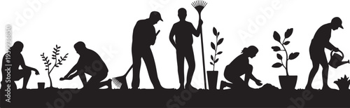 Home gardeners planting vegetables and composting soil