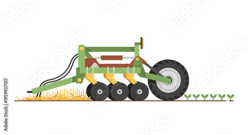 Agricultural Seeding Machine Planting New Crops Flat Illustration - Farm Technology & Sustainable Agriculture