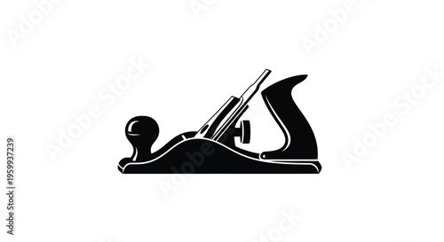 Black silhouette of a vintage hand plane woodworking tool craftsmanship silhouette