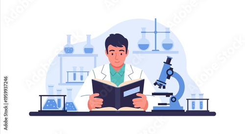 Scientist Reading Laboratory Book.