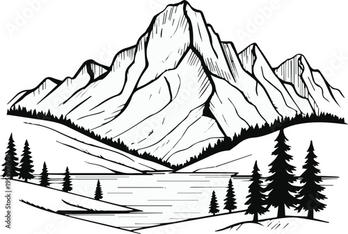 Mountain campsite with tent and campfire by lake