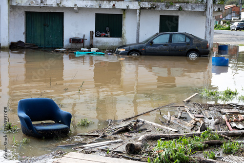 The impact of floods in Portugal in 2026, when rivers overflow and inundate agricultural fields and houses
