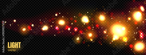 Red particle light. Magic firefly and glitter glow overlay background. Orange pink bokeh sparkle effect for galaxy texture or stardust shimmer. Abstract starlight with blur and dot. Confetti twinkle