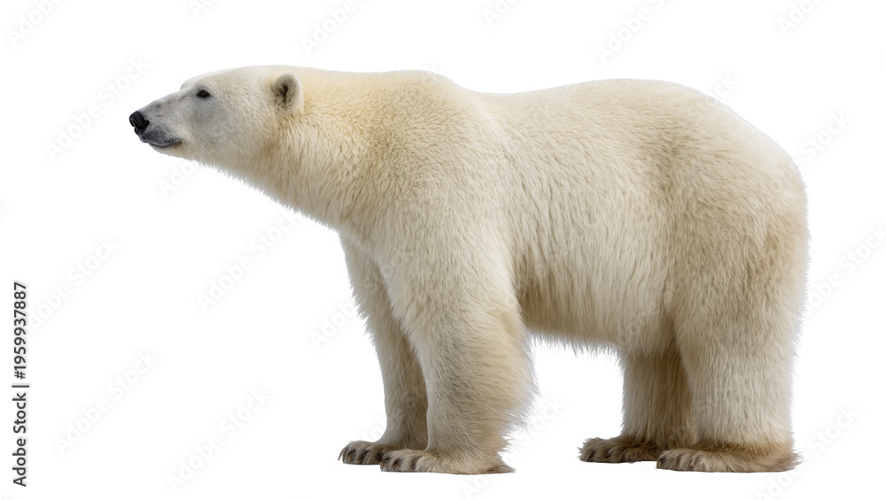 Fototapeta premium Majestic polar bear standing in profile, looking left, powerful arctic animal of the north