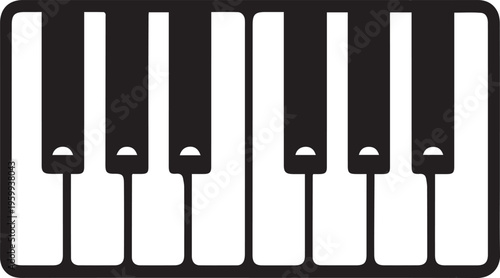 Black and white piano keyboard icon isolated on white background minimalist design