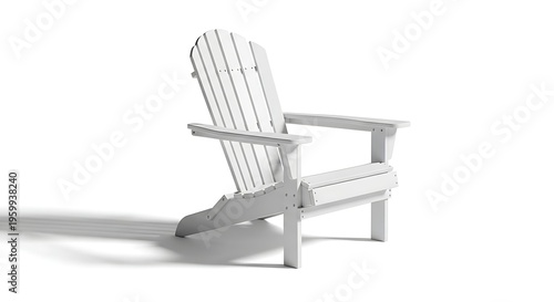 High Quality, Professional White wooden Adirondack chair with slanted backrest and armrests outdoor furniture Stock Photo, AI Generated