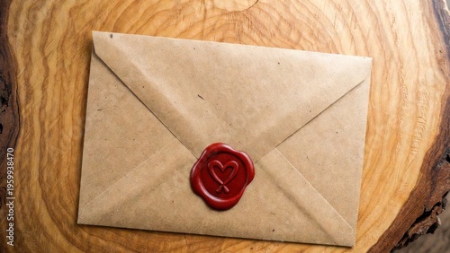 Brown envelope sealed with red wax heart