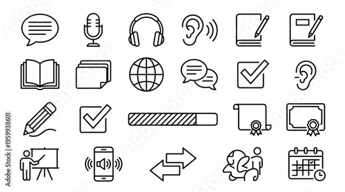 Set of 24 Outline Education and E-learning Vector Icons