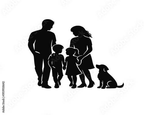 Companions for Life — Family with Dog Silhouette

