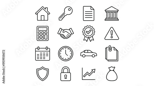 Set of 16 Finance and Real Estate Outline Vector Icons