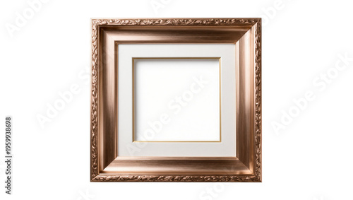 Foto Elegant antique bronze square picture frame with decorative molding and white mat