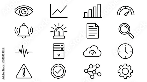 Set of 16 Black Line Business and Data Analytics Vector Icons