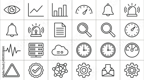 Set of 25 Outline Data Analysis and Notification Vector Icons