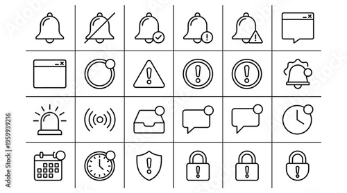 Set of 25 Outline Notification and Alert Vector Icons