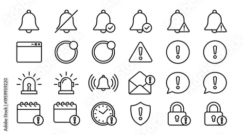 Set of 25 Outline Notification and Alert Vector Icons