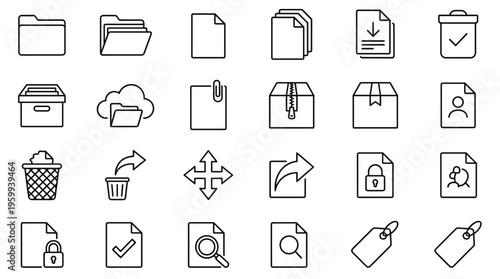 Set of 28 File and Document Line Icons Vector
