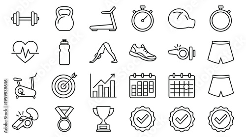 Set of 24 Outline Fitness and Sport Icons Vector