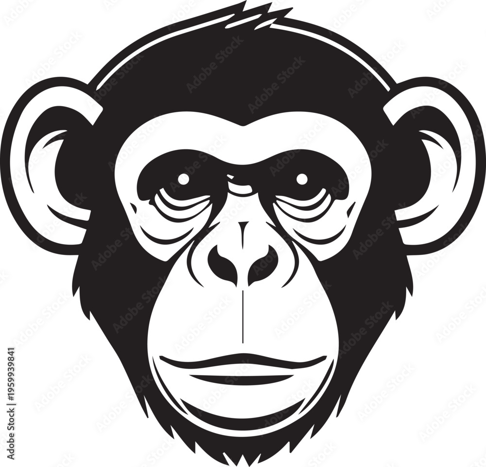 Obraz premium bold black and white monkey face icon isolated on white background