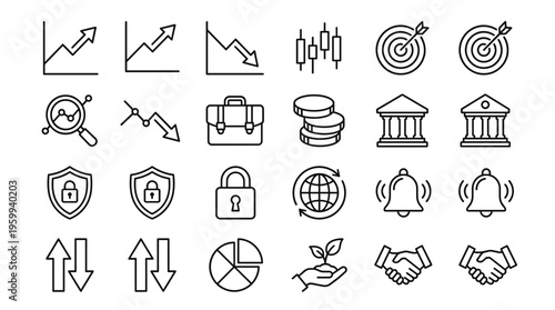 Set of 24 Outline Business and Finance Icons Vector